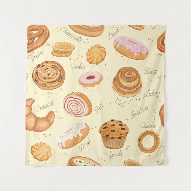 Assorted Pastries: Tasty Seamless Pattern. Tapestry (Front)
