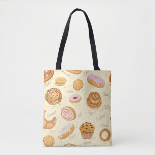 Assorted Pastries: Tasty Seamless Pattern. Tote Bag