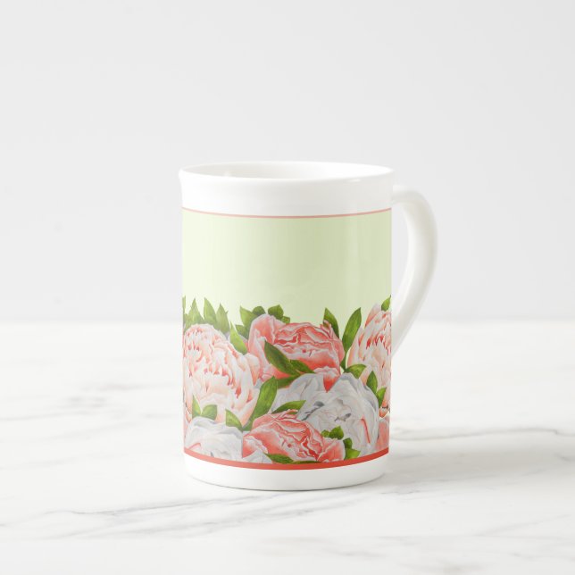 Assorted Peonies on a Bone China Mug (Front Right)