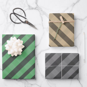 Assorted Plaid Green Brown Gray Wrapping Paper Sheet