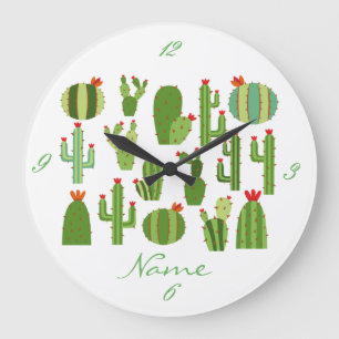 Assorted Red-flowered Cactus Plants Thunder_Cove Large Clock