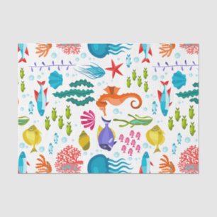 Assorted sea life & animals colourful illustration tissue paper