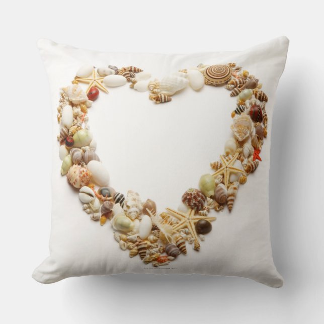 Assorted seashells form heart shape throw pillow (Front)