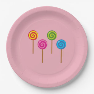 Assorted Spiral Colourful Lollipops Paper Plate