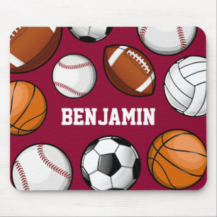 Assorted Sports Custom Name Red Mouse Pad