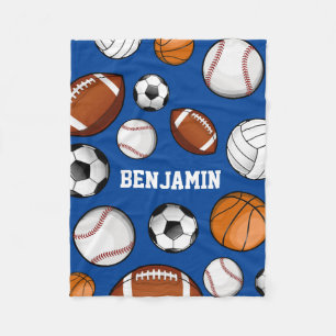 Assorted Sports Player Custom Name Blue Fleece Blanket