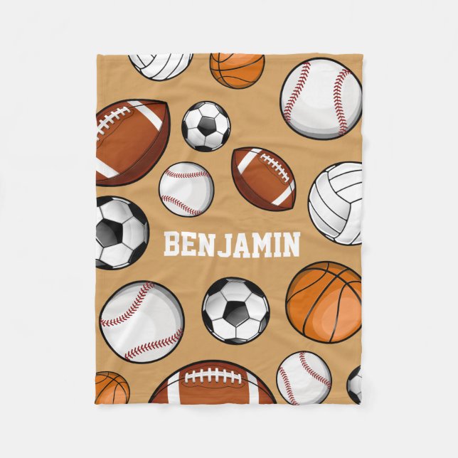 Assorted Sports Player Custom Name Tan Fleece Blanket (Front)