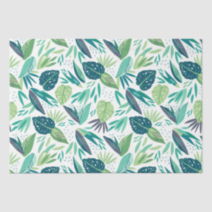 Assorted Tropical Green Leafs Pattern On White Tissue Paper