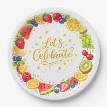 Assortiment de assiettes en papier fêtes de fruits