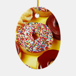 Assortment of delicious donuts ceramic ornament