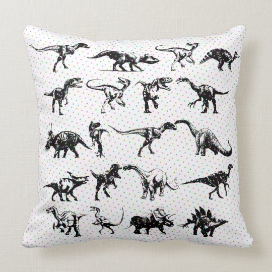 Assortment Of Dinosaurs Black Illustration Throw Pillow