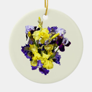 Assortment of Irises Yellow and Purple Ceramic Ornament