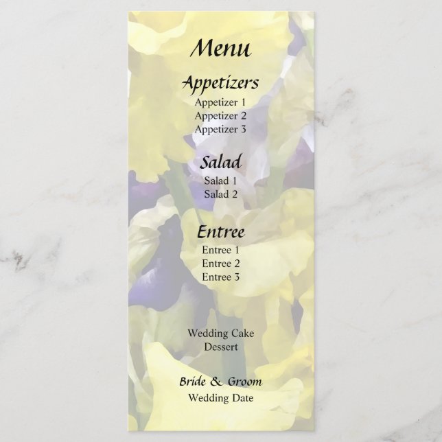 Assortment of Irises Yellow and Purple Menu (Front)