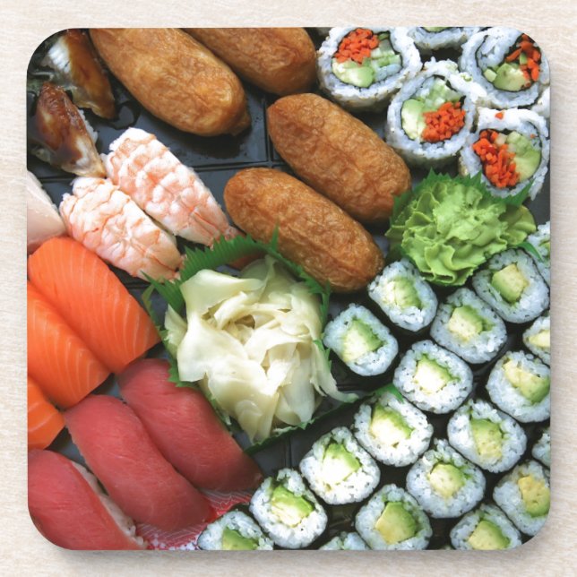 Assortment of Japanese sushi favourites Coaster (Front)