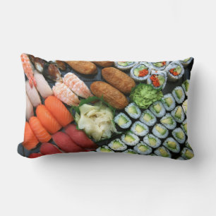 Assortment of Japanese sushi favourites Lumbar Pillow