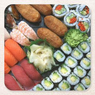 Assortment of Japanese sushi favourites Square Paper Coaster