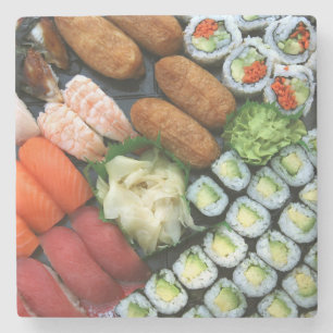 Assortment of Japanese sushi favourites Stone Coaster