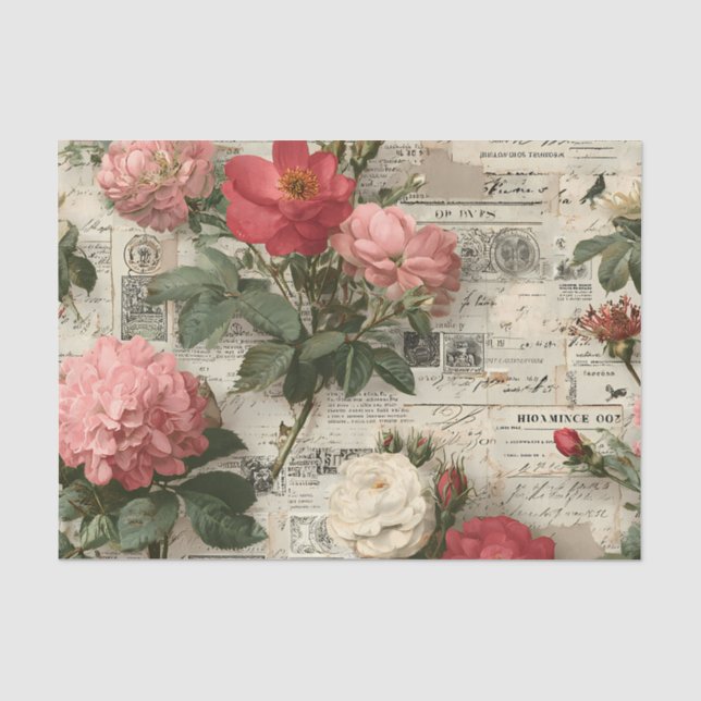 Assortment of Red and Pink Flowers Tissue Paper (Front)