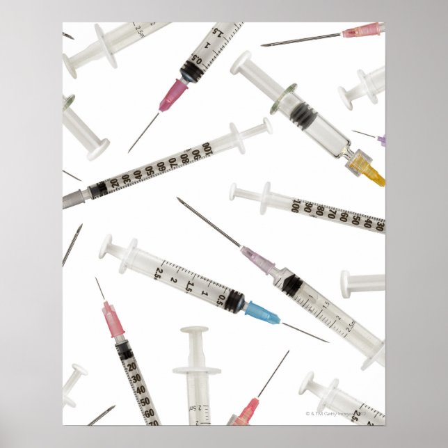 Assortment of syringes in various sizes and poster (Front)