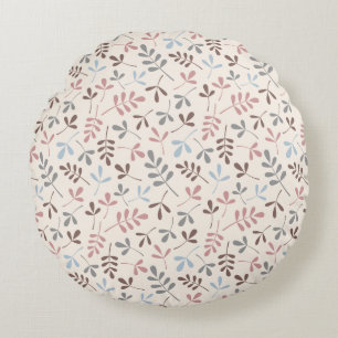 Asstd Leaves Grey Taupe Blue Pink Cream Rpt Ptn Round Pillow