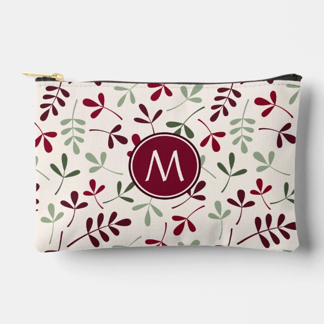 Asstd Leaves Pattern Reds Grns Crm (Personalized) Accessory Pouch (Front)