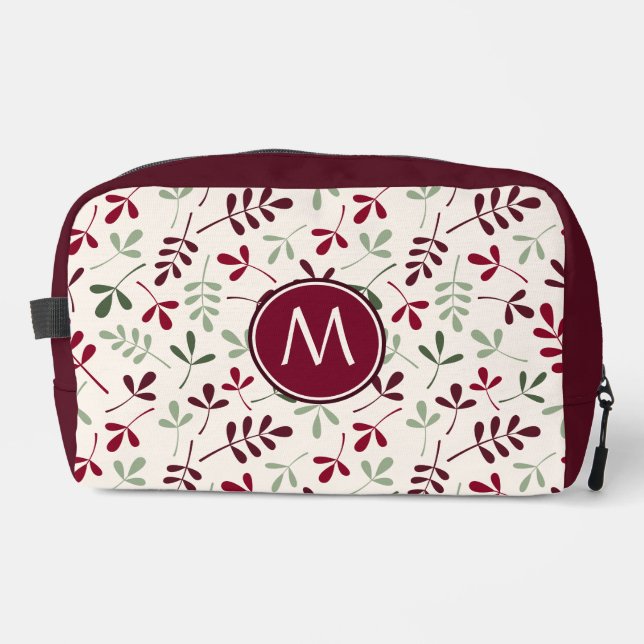 Asstd Leaves Pattern Reds Grns Crm (Personalized) Dopp Kit (Front)