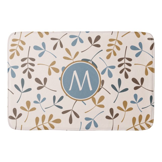 Asstd Leaves Ptn Blues Brwn Gld Crm (Personalized) Bath Mat (Front)