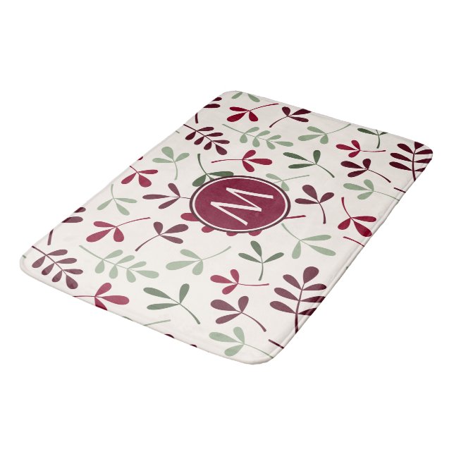 Asstd Leaves Ptn Reds Greens Cream (Personalized) Bath Mat (Angled)