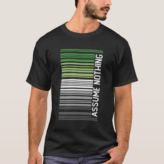 Assume Nothing Barcode Aromantic Pride Flag Lgbt N T-Shirt (Front)