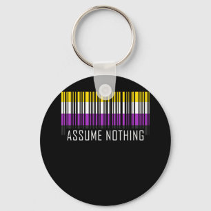 Assume Nothing Nonbinary  Flag  Barcode Enby Keychain