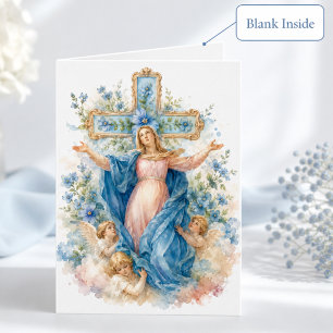 Assumption of Mary Blue Floral Catholic Note Card