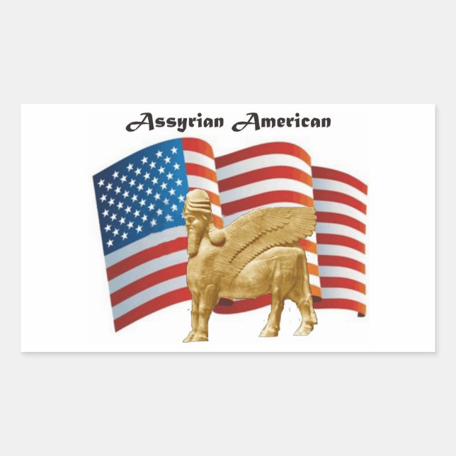 Assyrian American Winged Bull USA Flag Sticker (Front)
