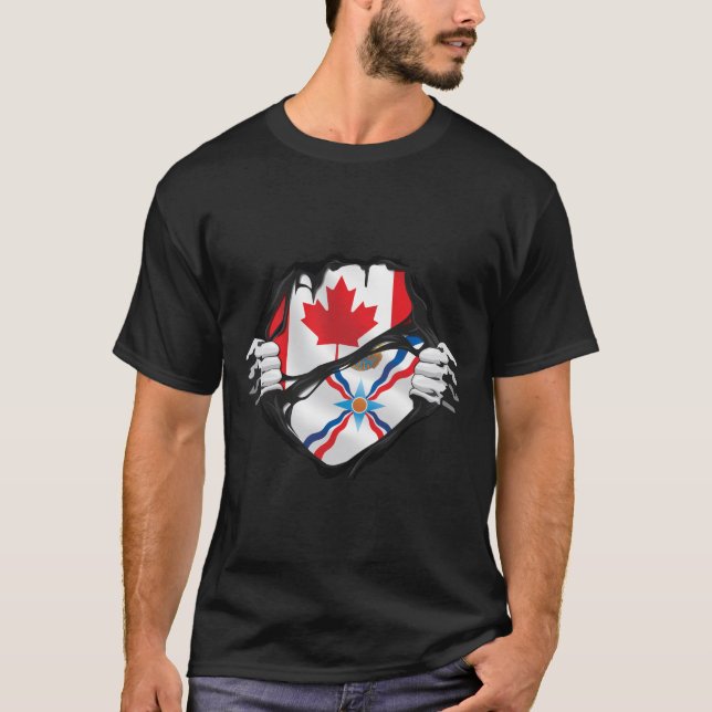 Assyrian Canadian Hands Ripped Roots Flag T-Shirt (Front)