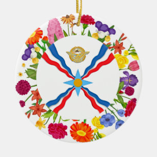 Assyrian Flag Ceramic Circle Ornament