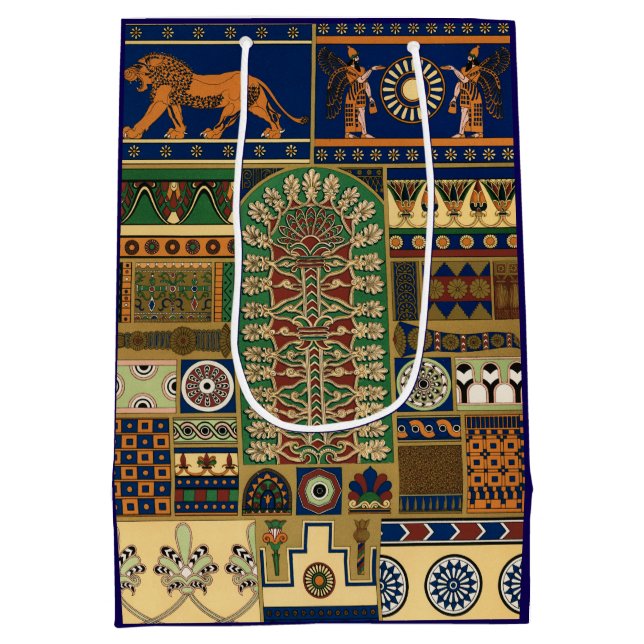 Assyrian Gold Lion, Sun & Ancient Angels Artistic Medium Gift Bag (Back)