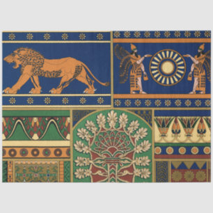 Assyrian Gold Lion, Sun & Ancient Angels Artistic Tissue Paper