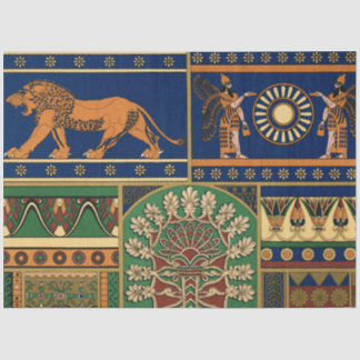 Assyrian Gold Lion, Sun & Ancient Angels Artistic Tissue Paper