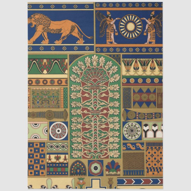 Assyrian Gold Lion, Sun & Ancient Angels Artistic  Tissue Paper (Front)