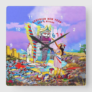 Assyrian New Year Square Wall Clock