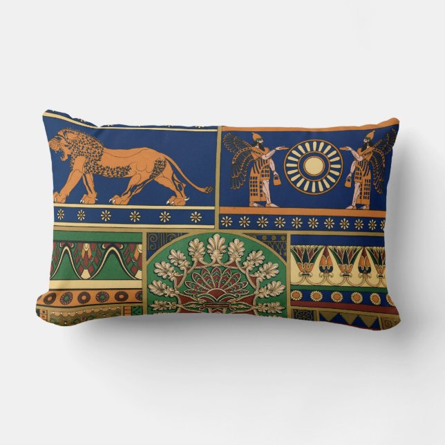 Assyrian Retro Pattern Lumbar Pillow (Front)