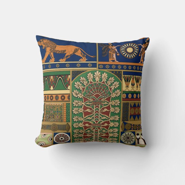 Assyrian Retro Pattern Throw Pillow (Front)