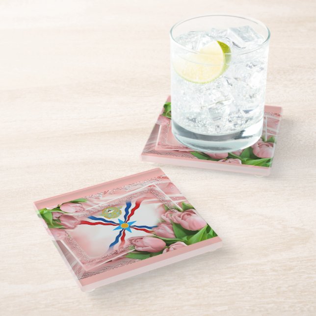 Assyrian Roses Glass Coaster (Angled)