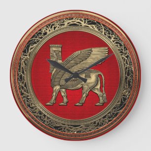 Assyrian Winged Bull - Gold Lamassu Large Clock
