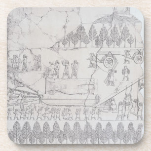 Assyrians moving a Winged Bull on a Sledge, from ' Coaster