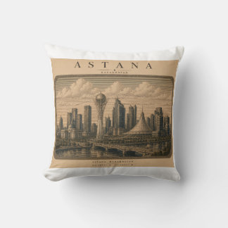 Astana | Vintage Travel City Design Throw Pillow