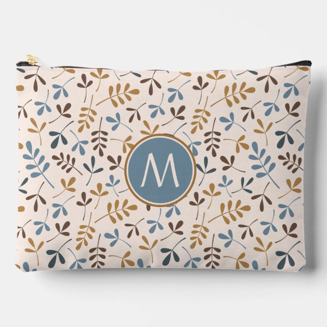 Astd Leaves Rpt Ptn Bls Brwn Gld Crm(Personalized) Accessory Pouch (Front)