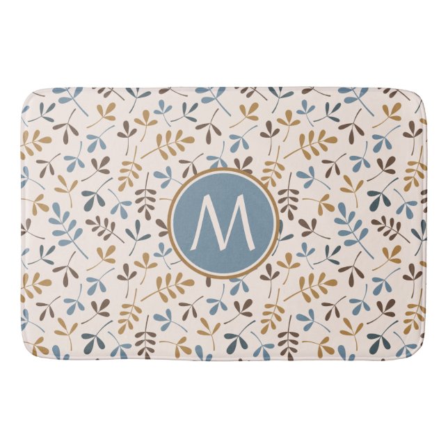 Astd Leaves Rpt Ptn Bls Brwn Gld Crm(Personalized) Bath Mat (Front)