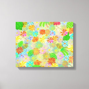 ASTER & CONE FLOWERS & TROPICAL LEAVES WATERCOLOR CANVAS PRINT