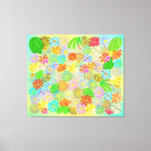 ASTER & CONE FLOWERS & TROPICAL LEAVES WATERCOLOR CANVAS PRINT