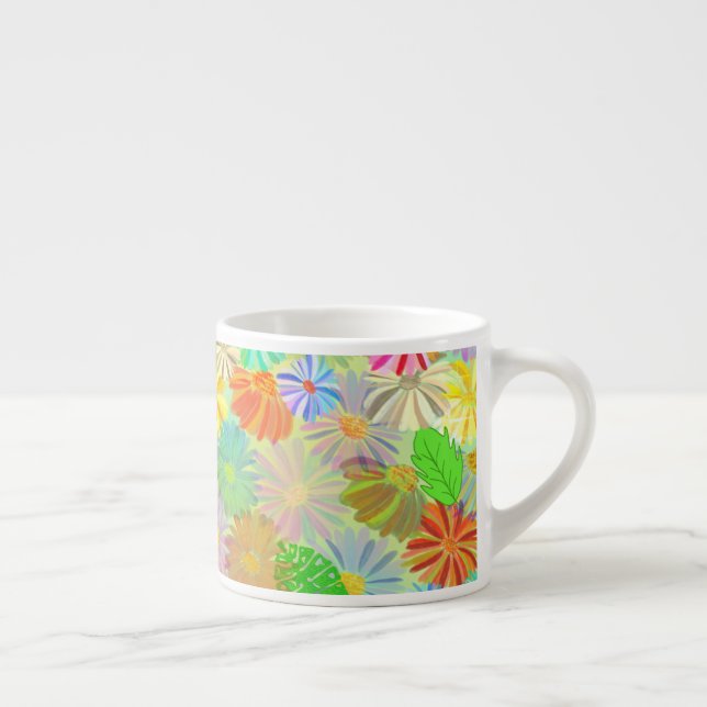 ASTER & CONE FLOWERS & TROPICAL LEAVES WATERCOLOR ESPRESSO CUP (Right)